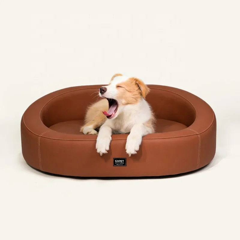 Indoor luxury small puppy medium large dog kitty cat bed wooden top quality customized leather anti-grappling human pet sofa