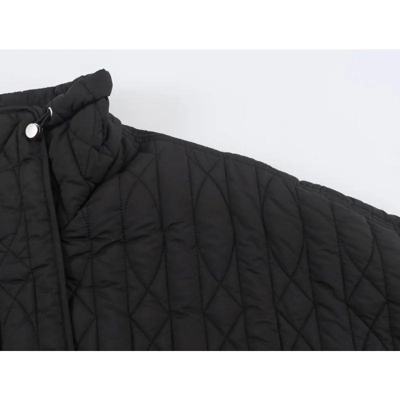 Damen-Freizeitjacke aus Baumwolle in Unifarbe mit Stehkragen, einzigartigem Designer-Look, Kordelzug in der Taille, lockerer Schnitt, Damen-Reißverschluss-Oberbekleidung – Detail 13