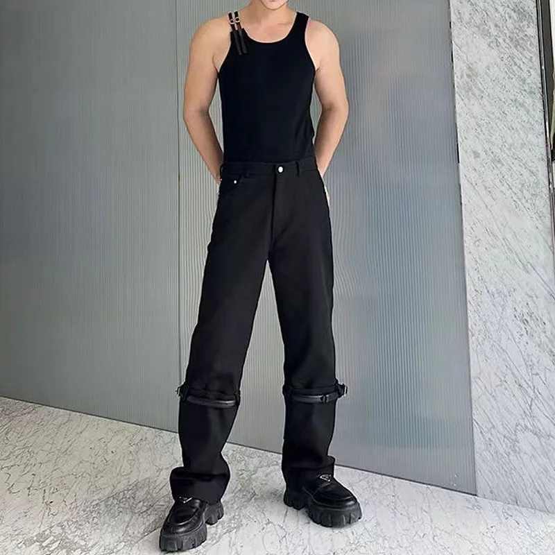 Minimalist Comfortable 2024 Summer New Men's Crew Neck Spliced Adjustable Shoulder Straps Fashion Slim Sleeveless Vests Tops
