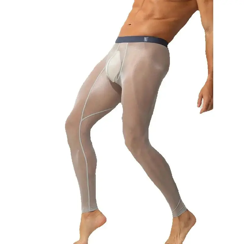 Pants Men's Leggings Men's Ultra-Thin Ice Silk Base Layer Pants Low Waist Sexy See-Through Net Tights Transparent Tight