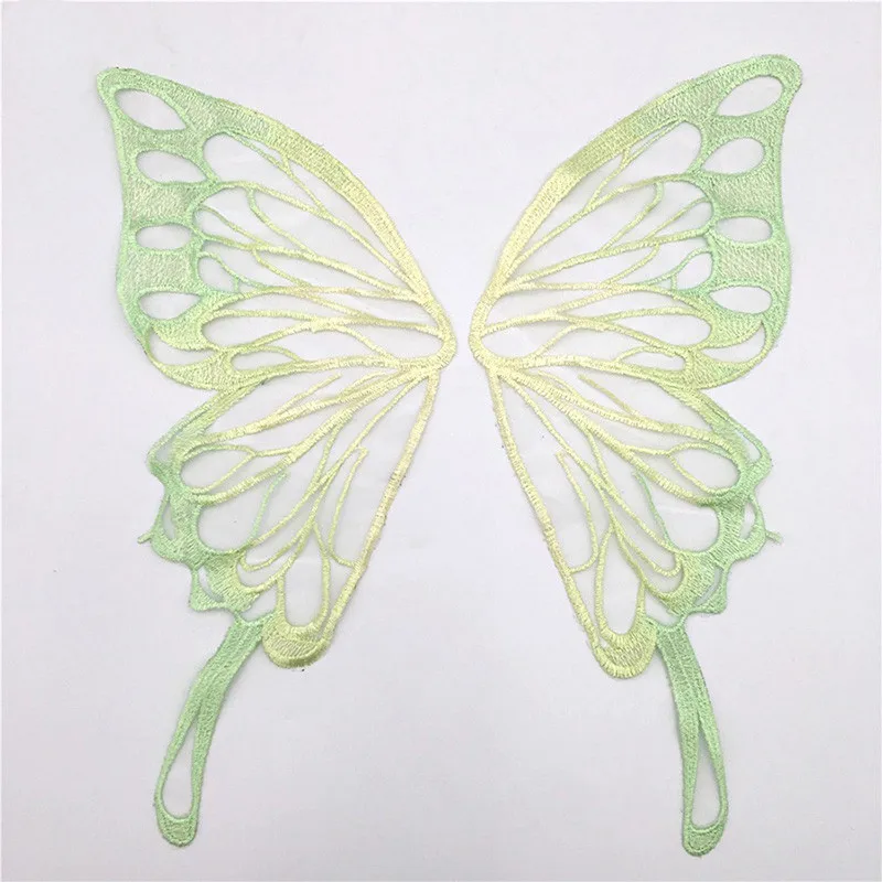 1pair Gradient Embroidery Butterfly Lace Collar Diy Embroidered Appliques Butterfly Wing Sew On Patches For Dress Craft Decor