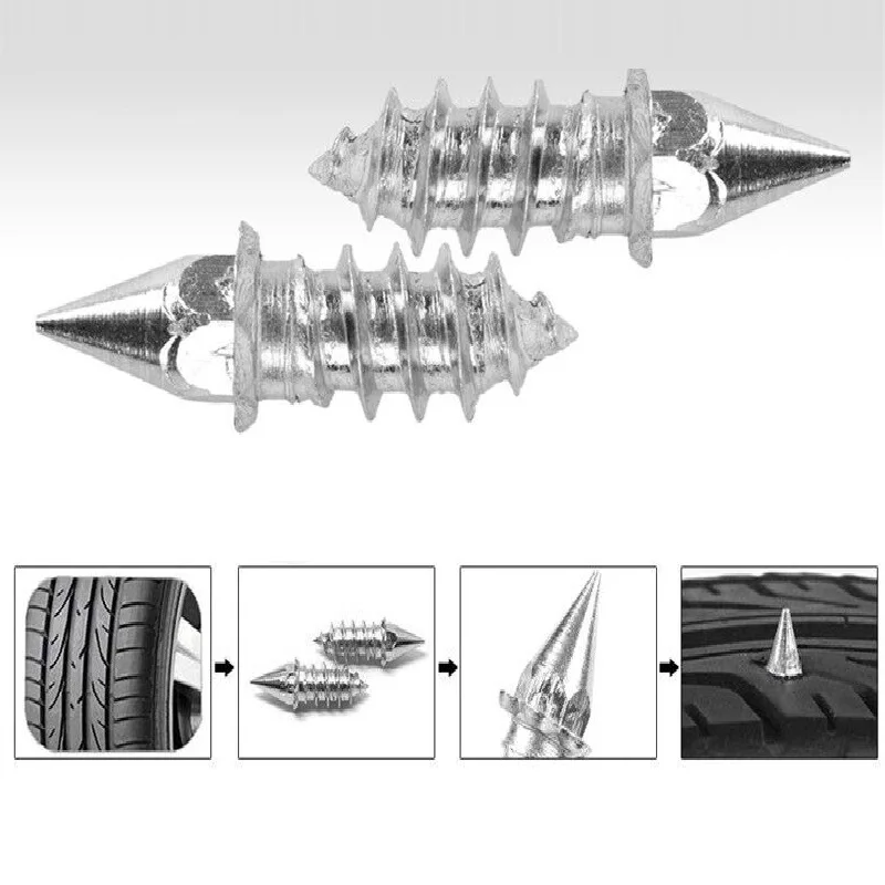 100 Pieces 27mm Alloy Tire Anti-slip Studs Snow Nails  Winter Anti-ice Spikes for Sole Cleats Car Off-road Motorcycle Bike Tyre