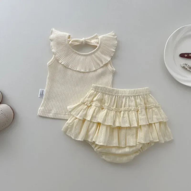 Baby Tops Summer Infants Shorts Cotton Backless Sleeveless Ruffle Collar Top Newborn Girl Princess Clothing