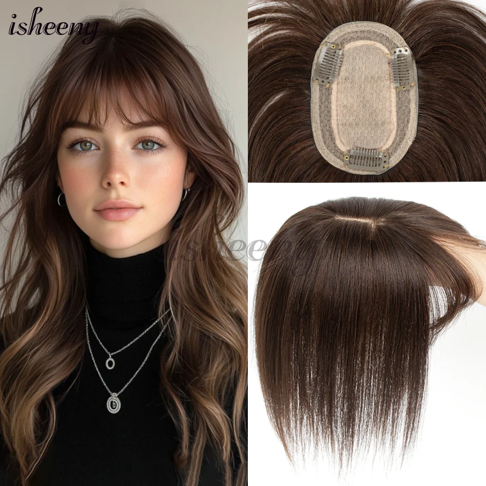 

8-14 дюймов Топпер для волос с челкой Гладкая основа для смешивания волос для истонченных волос Натуральная кожа головы Верх для скрытия лысиych или белых волос