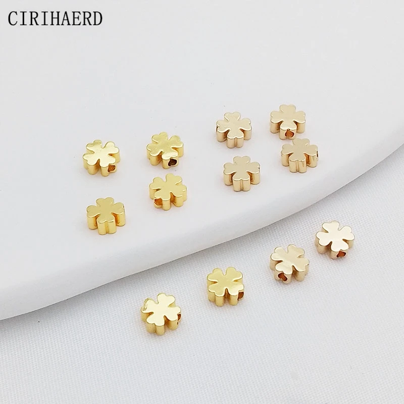 Fashion Flower Beads 14K/18K Gold Plated Four Leaf  Flat Spacer Beads For DIY Jewelry Making Supplies Beaded Materials Findings