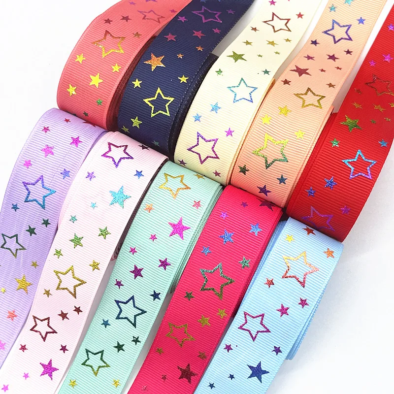 New 3yards 25mmGrosgrain Ribbon Gilding Stars for Christmas Wedding Decoration DIY Sewing Handmand Crafts