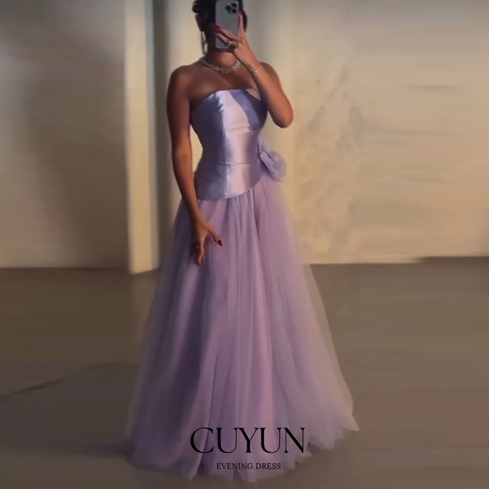 

CUYUN Purple Prom Dresses Customized A Line Satin and Soft Tulle Evening Party Dresses 2025 Wedding Guest Gown for Party Formal