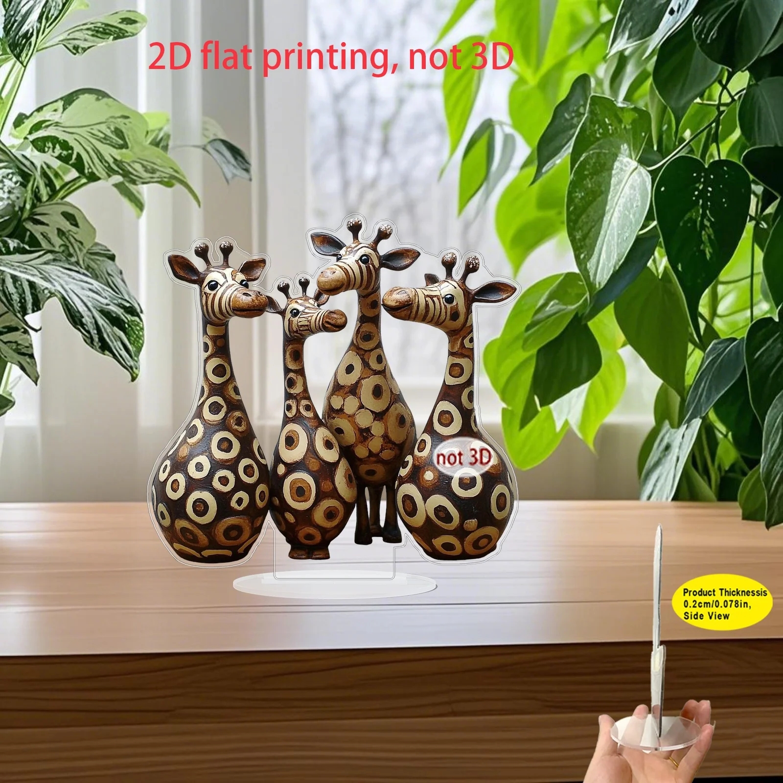 2D Flat Surface, 1pc Spotted Pattern Long Neck Giraffe Theme Acrylic Table Decoration, Suitable for Holiday Room, Home, Garden D