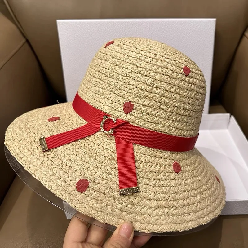 

Faishon Raffia Straw Hat For Female New Summer Korean Version Of The Sunscreen Hat Eaves Vintage Beach Vacation Sun Flower Hat