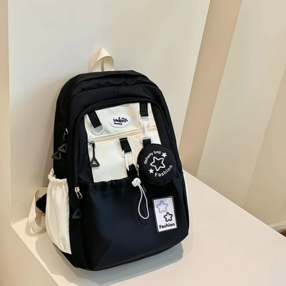 Sweet Star Women Backpack Cartoon Korean Style Nylon Shoulders Bag with Coin Purse Large Capacity Student Schoolbag