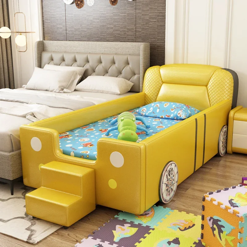 Children's furniture Children's bed Car boy single bed Blue sports car  with guardrail Solid wood splicing Wide