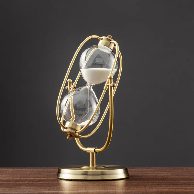 French Vintage Brass Hourglass 360 Rotating Metal Sand Clock Antique Timer for Gifts Wedding Office Decor