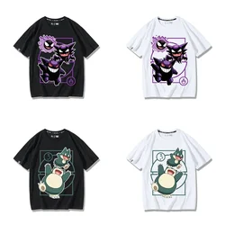 Cartoon Pokemon Gengar Snorlax Pure Cotton Crew Neck T-shirt Hip Hop Streetwear Clothes Harajuku T-shirt Summer Plus Size Unisex