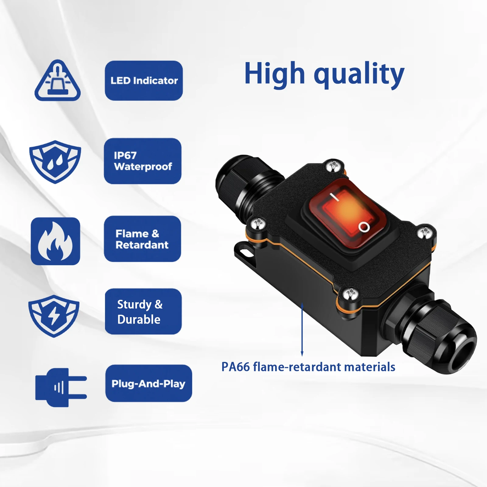Ship Type Rocker Switch Inline Cord Direct Plug Power Switch 25A 24V 220V 4Pin ON-OFF Toggle Sealed Switch Auto Boat Marine IP65