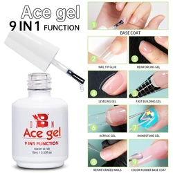 BOZLIN 15ML 9-in-1 Nail Glue Gel Nail Polish Thickness Rubber Base Transparent Semi Permanent  Function UV Gel Soak Off Nail Art