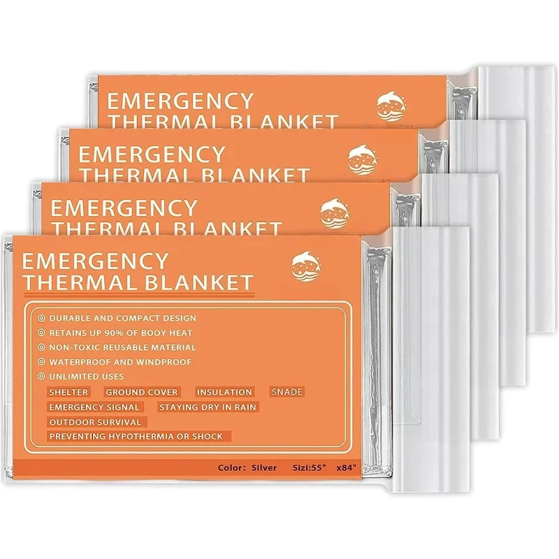 البطانيات الحرارية مايلر في حالات الطوارئ - مجموعة الحبال بطانية الفضاء للتخييم (4 عبوات) مثالية للمشي لمسافات طويلة في الهواء الطلق الماراثون أو الإسعافات الأولية #1