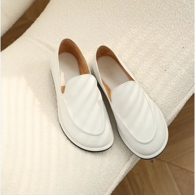 Loafers Women 2024 New Spring One Foot Slip-on Round Toe Shoes Women Genuine Leather Soft Flats Shoes Women