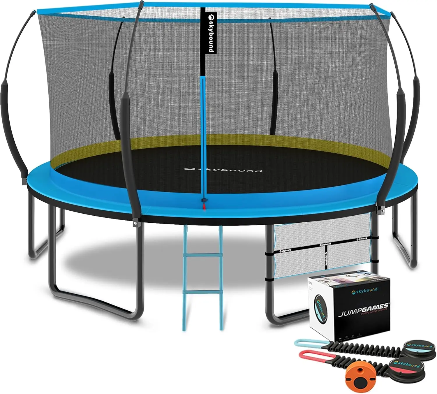 

Большие сверхпрочные батуты для заднего двора длиной 14 футов для детей и взрослых — изогнутый столб из лакированного стекловолокна для улицы.