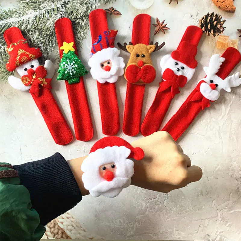 5PCS Red Santa Christmas Gifts Slap Bracelet Kids Christmas Gifts Xmas Party Favor Presents Giveaways New Year Kindergarten Gift