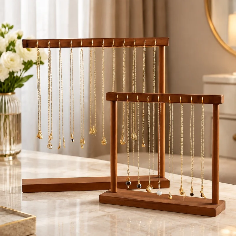 Countertop Organizer for Earrings, Necklaces, and Bracelets - Solid Wood Hanging Jewelry Stand