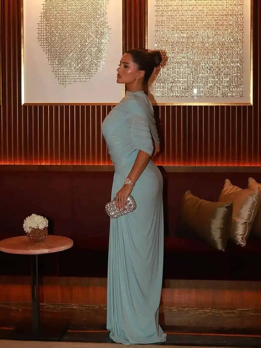 Ofherown サウジアラビアプリーツイブニングドレス O ネックケープスリーブマーメイドフォーマルオケージョンドレスエレガントなプロムドレスカスタマイズ