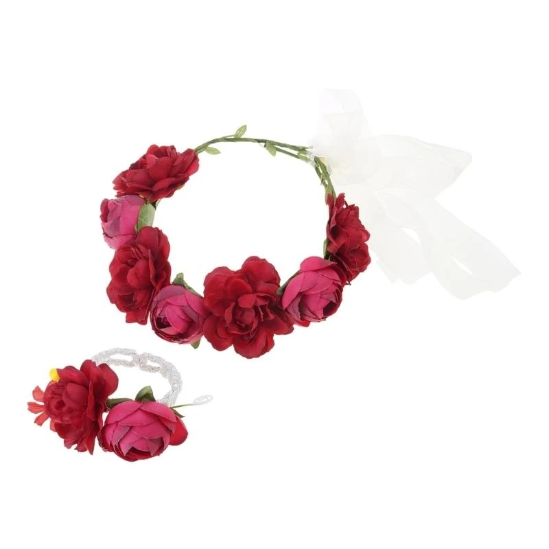 

39BD Bride Flower Headband Floral Garland Headpiece Bohemian Flower Crown Headband Boho Bridal Flower Wreath Hair Hoop