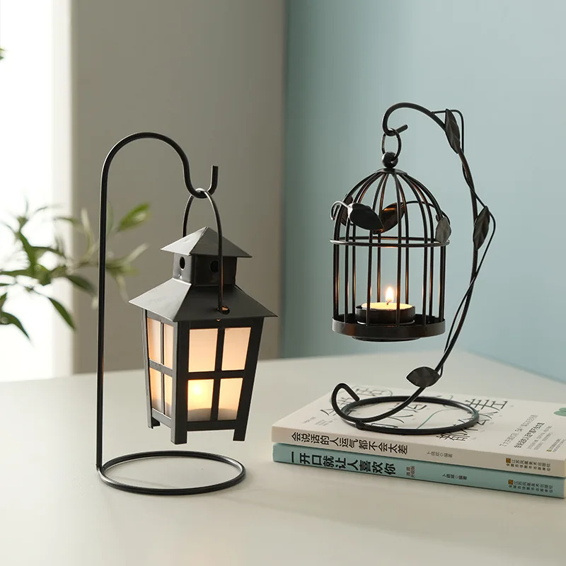 

Iron Candle Holder Butterfly Leaves Cage Shaped Hanging Candlestick Home Decoration Coffee Shop Wedding Valentine's Day Ornament