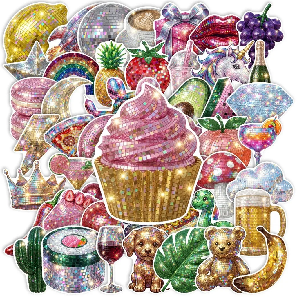50Pcs European Glitter Disco Style Stickers Shiny Sequins Decals For Scrapbook Luggage Water Bottle DIY Giajar Sticker Store - view 2