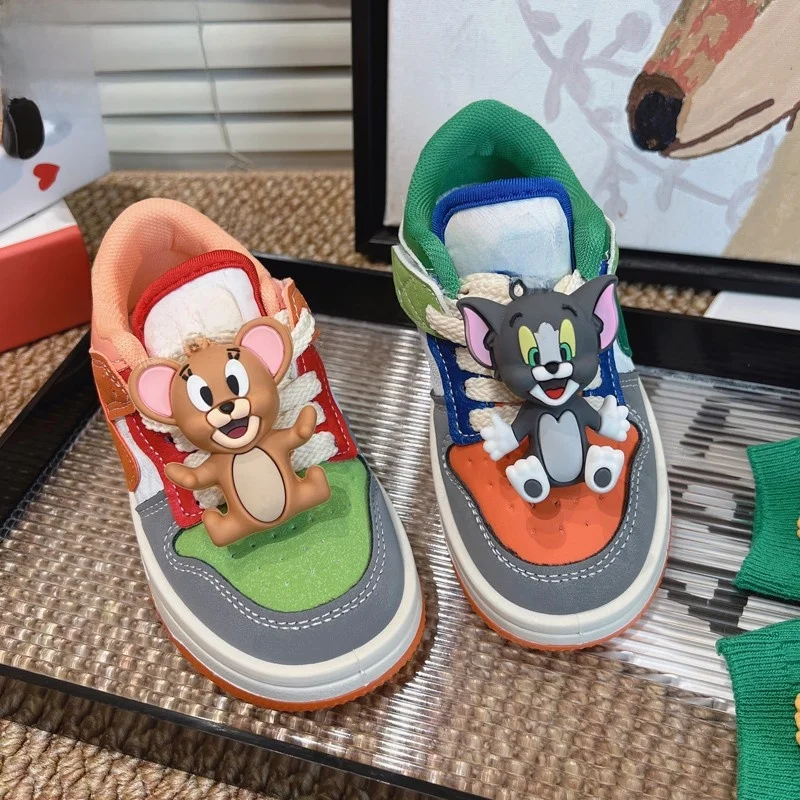 

Детская повседневная обувь, кроссовки из искусственной кожи, туфли на плоской подошве, весенняя обувь с героями мультфильмов для детей, нескользящая оранжевая обувь, размер 26-36