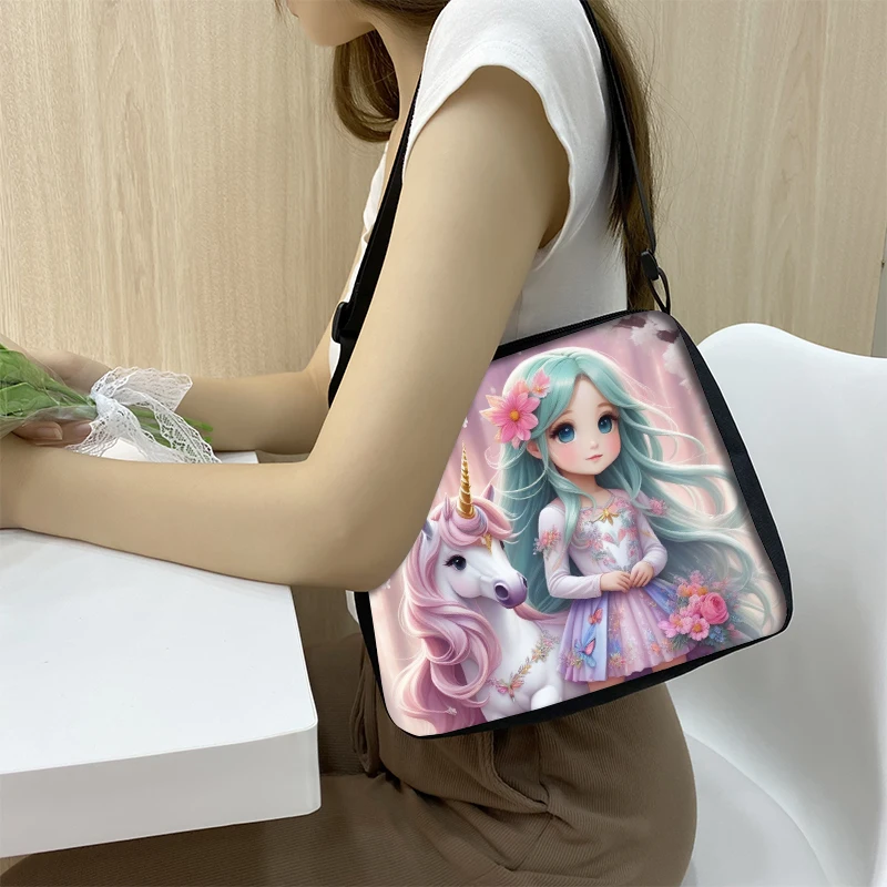 Cute Unicorn Mermaid Print Shoulder Bag Women Handbags for Travel Portable Crossbody Bags Phone Holder Student BookBags Gift