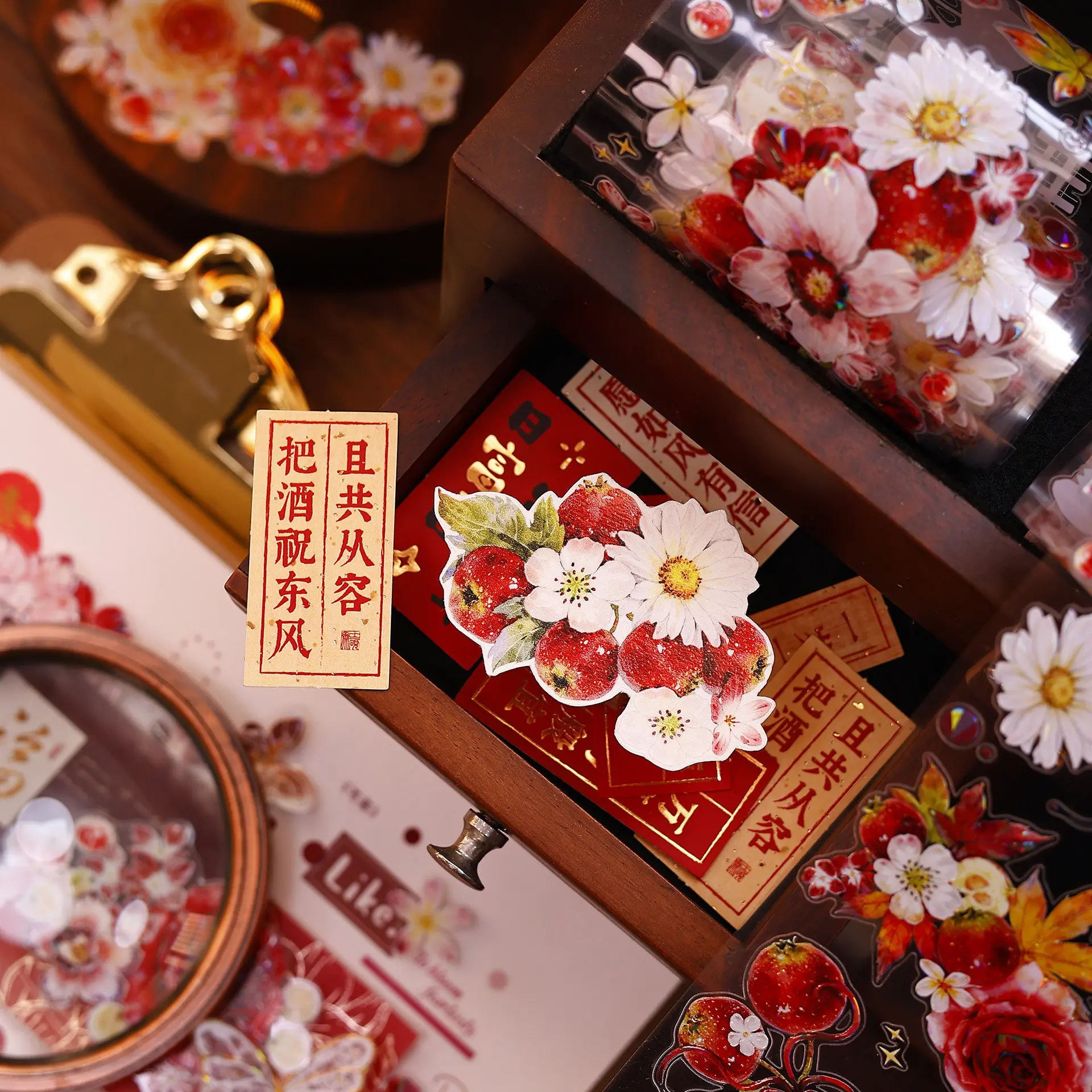 Flower and Fruit Shiny Washi Pet Tape Roll DIY Journal Scrapbook Red Fruit Coagulation Journal