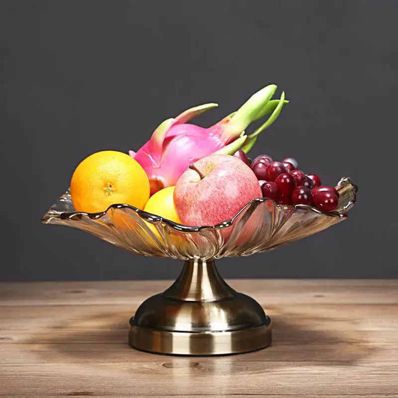 American light luxury crystal glass fruit plate European living room coffee table household flower fruit plate snack plate creat