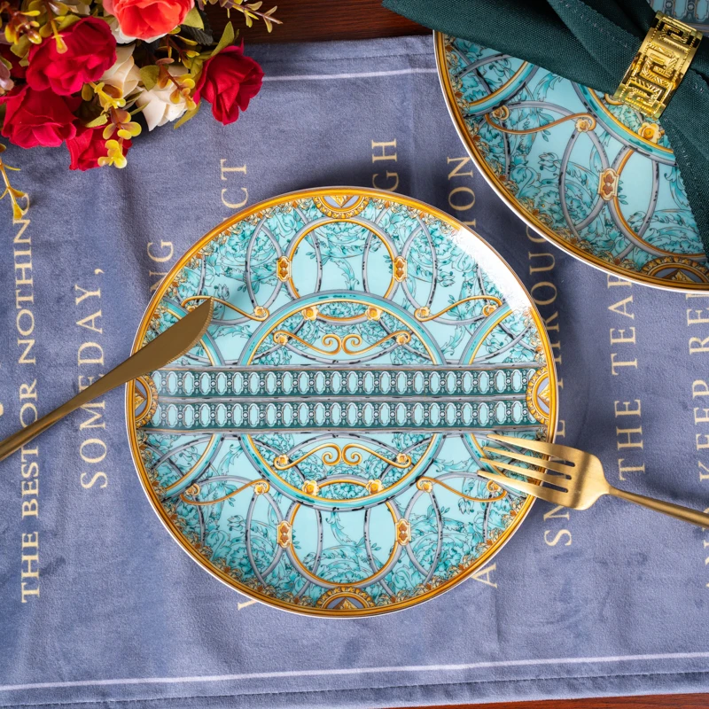 Palace Fashion Tableware Set American Style Plate Coffee Cups And Saucers Ceramic Pink Dining Set Home and Restuarant Use 1set