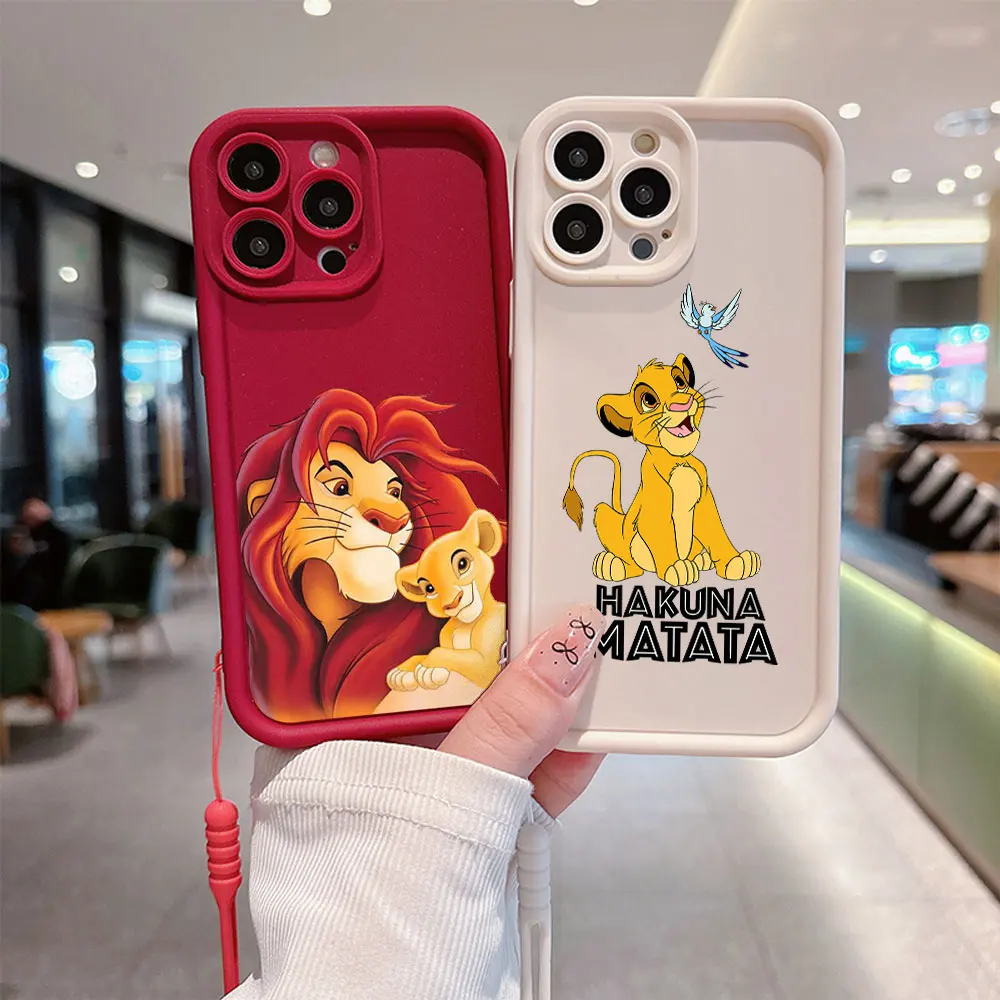 Coque de téléphone avec dragonne, coque souple, dessin animé Hakuna MatMiThe Discuting King, iPhone 15, 14, 13, 12, 11 Pro Max, Mini Poly XS, X, 8 Plus