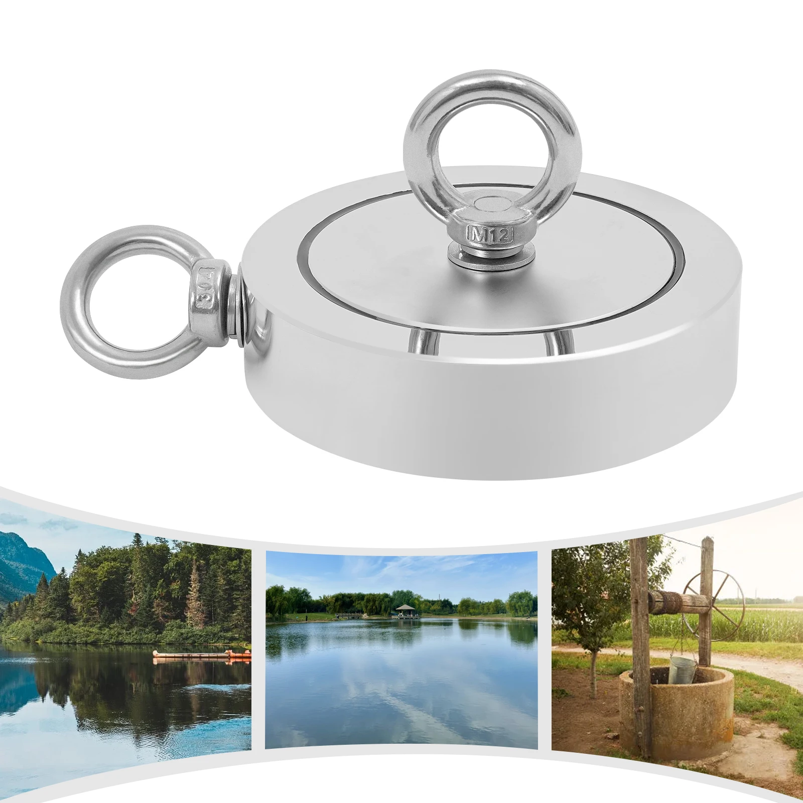 

Fishing Neodymium Magnet,3086 lbs R136 Silver Round Double Sided Fishing Spiral Magnet for Logistics,Fisheries