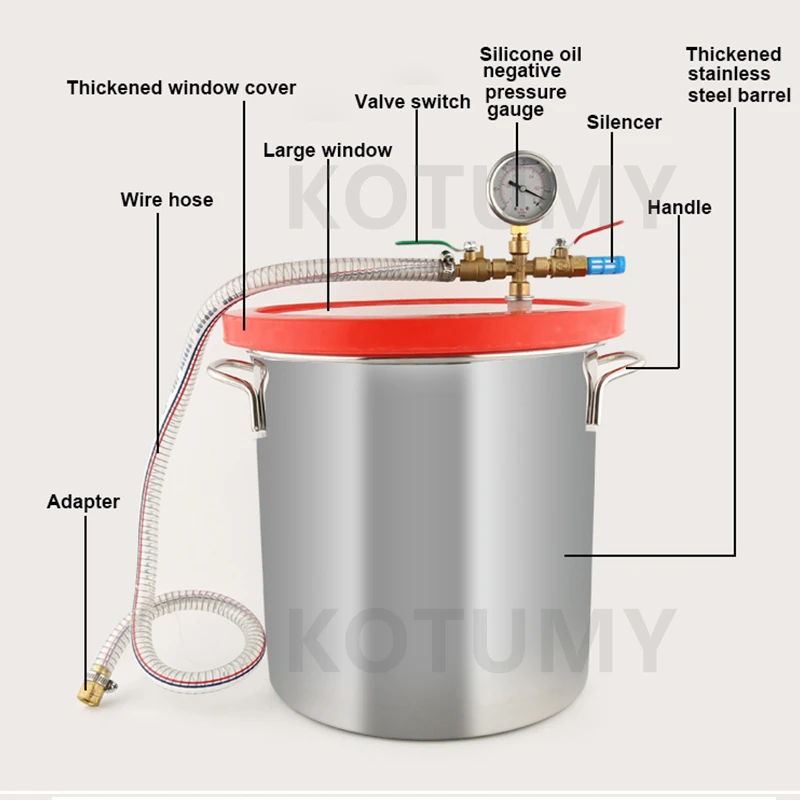 Stainless Steel Vacuum Degassing Chamber 2/3/5 Gallon Vacuum Defoaming Barrel for Epoxy Resin AB Glue