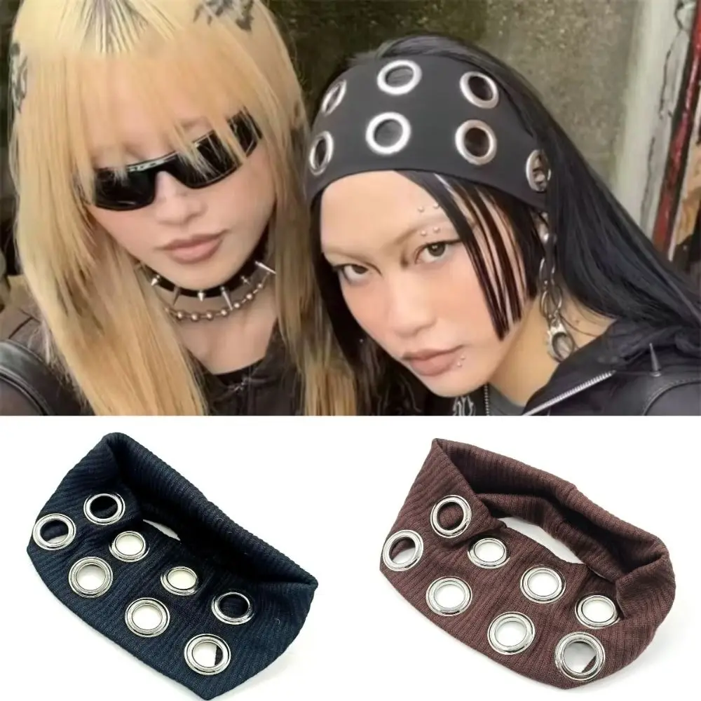 

Punk Hollowed Out Wide Headband Elastic Fabric Hair Band Stretchy Metal Sports Sweatband Hair Accessories