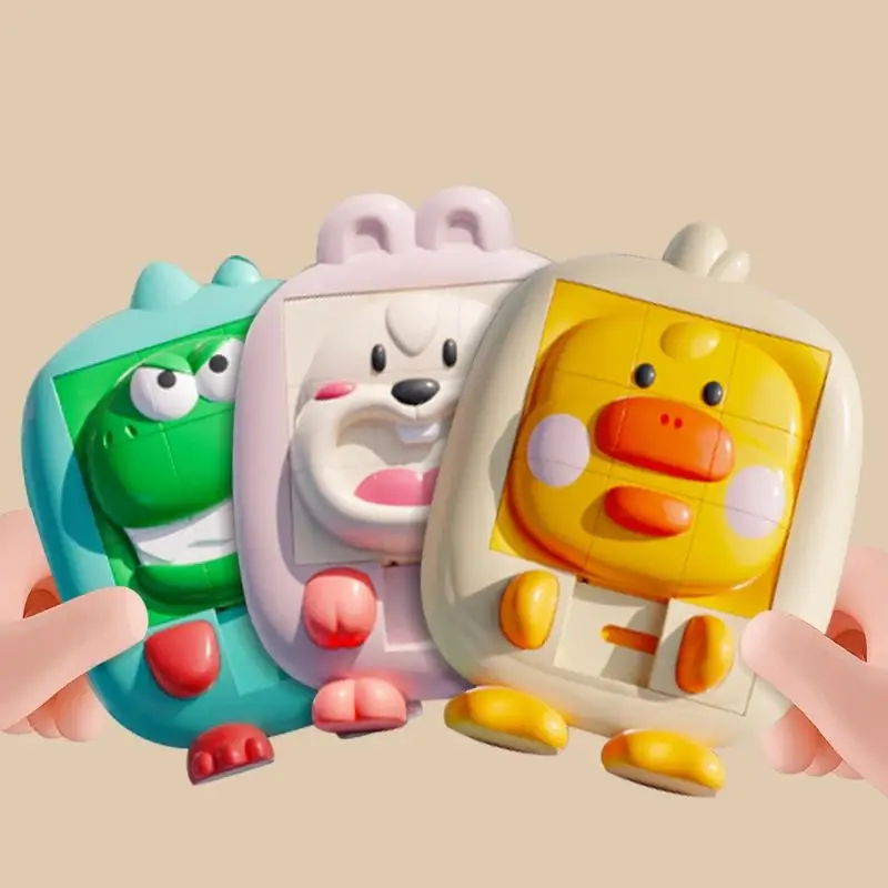 Children Cartoon Animal Dinosaur Slide Puzzle Huarong Road Board  Logical Thinking  3D Sensory Educational Travel Puzzle Toy