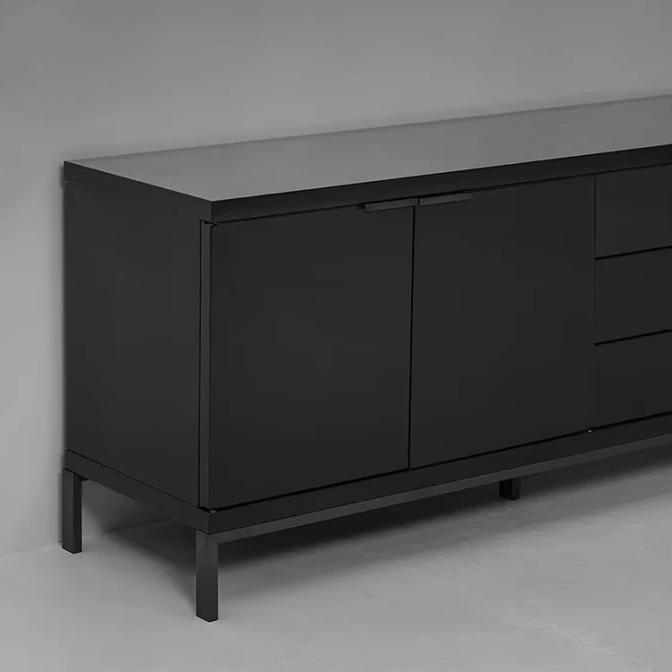 yo-Modern American Style Living Room Wood Media Console Solid Wood Black Premium Media Console Storage-
