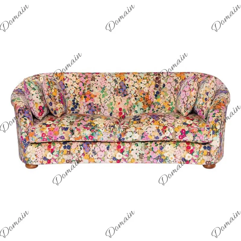 American retro French modern simple curved bed and breakfast pastoral flower floral velvet double triple sofa
