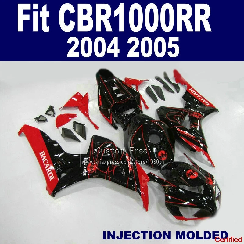 ZXMT Fairing Set For 2004 2005 Honda CBR1000RR 2006 2007 CBR 1000 RR 04 05 06 07 1000RR Black BACARDI Fairings Parts