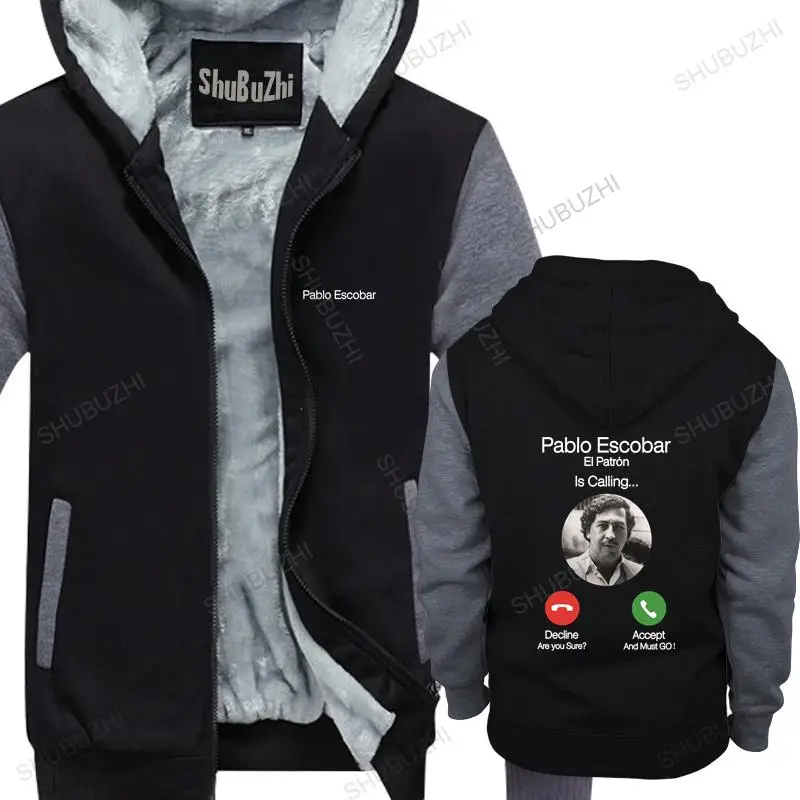 

new arrived men hoodies winter Pablo Escobar Calling Men's jackets El Patron Funny Telephone Tops cotton fleece jacket for man