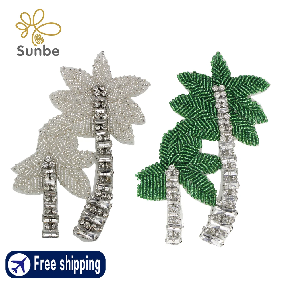 Coconut Trees in Hawaii Holiday Style Beading Crystal Patches Sew on Patch for Jacket Hat Backpack 2 Pieces