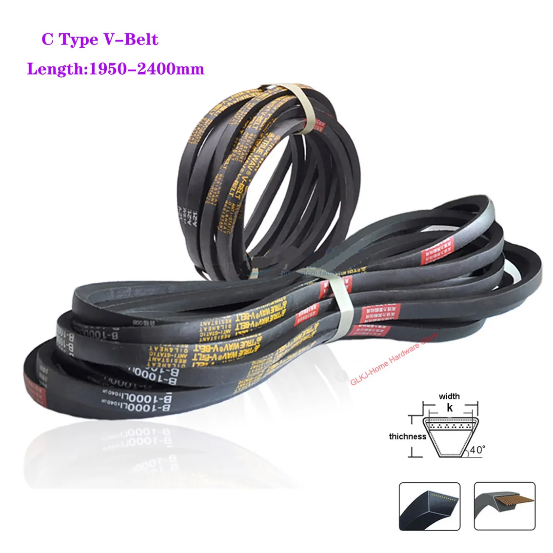 1Pcs C1950/2000/2050-2400mm C Type V-Belt Black Rubber Triangle Belt Industrial Agricultural Mechanical Transmission Belt