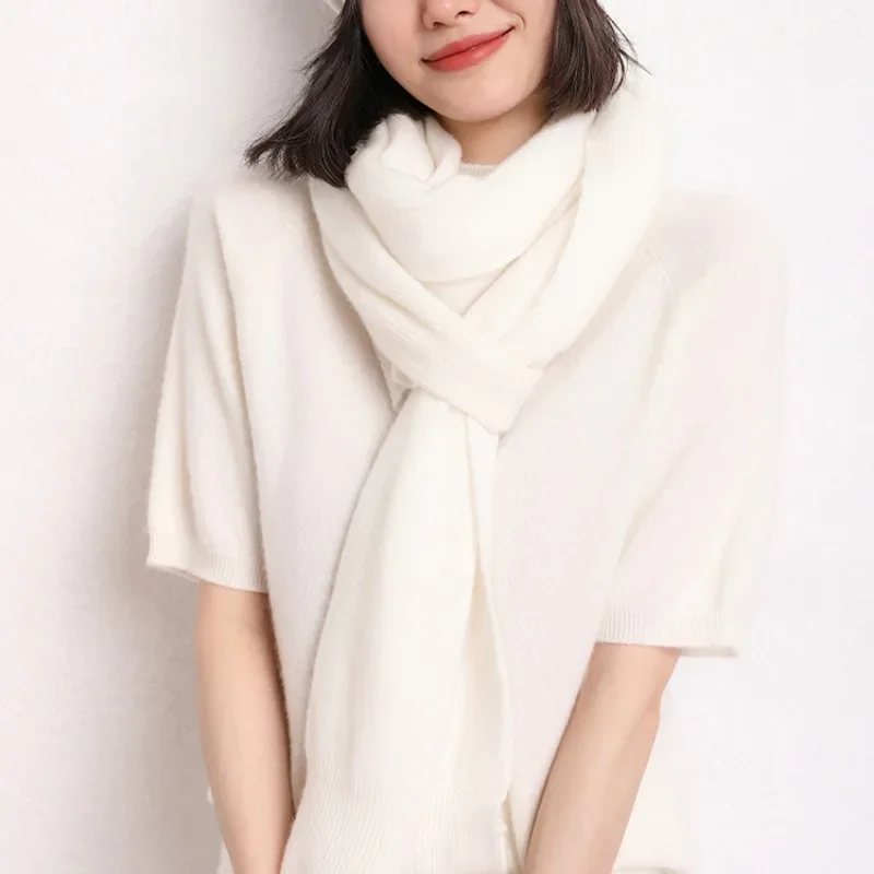 New Arrival Autumn Winter Knit Women Shawl Solid Color 100% Goat Cashmere Scarf Warm Fashion Capes Lady High Quality Scarves