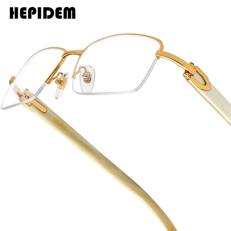 HEPIDEM Buffalo Horn Glasses Frame Men Luxury Famous Brand Design Square Women Eyeglasses Semi-Rimless Buffs Eyewear