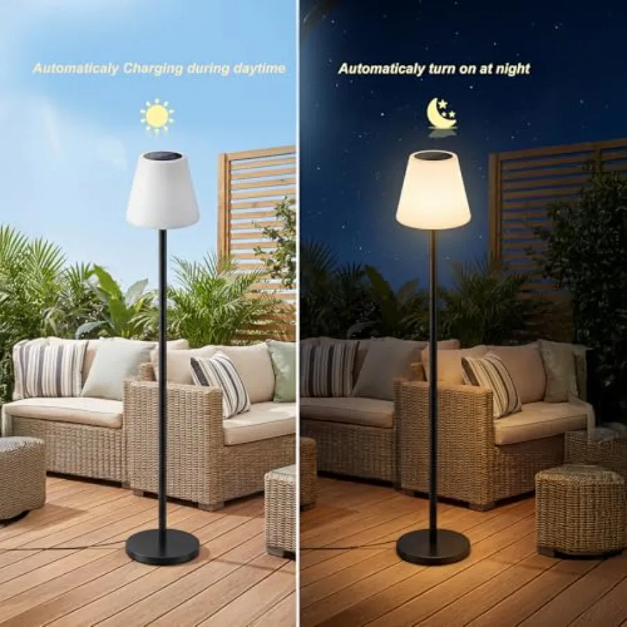 Solar Outdoor Floor Lamp with Light Sensor, Solar+USB Charging Outdoor Lamps for Patio Waterproof Rechargeable Floor Lamp Cordl