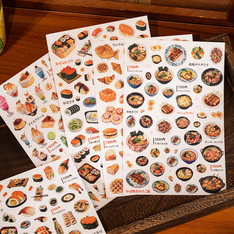 2Sheets Cute Japanese Style Food Stickers Sushi Drink Bread Ramen Noodle Shop Design for Junk Journal Deco Stationery Supplies