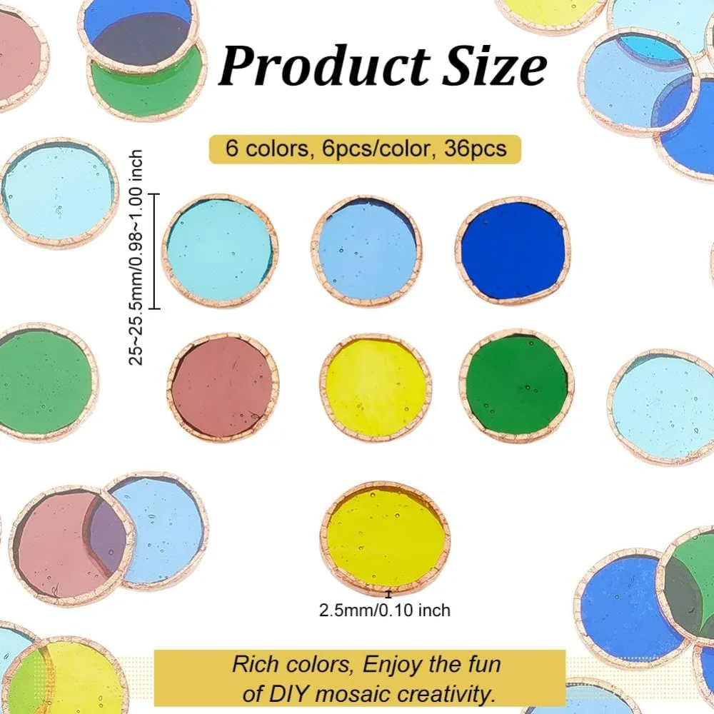 36pcs 6 Colors Round Glass Mosaic Tiles 1 Inch Crystal Mosaic Glass Pieces Window Hangings Ornament Mosaic Tiles Pieces