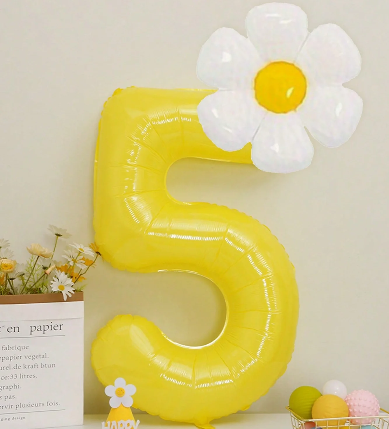 Weiße Gänseblümchen-Ballons Set Macaron Gelb/Rosa 40 Zoll Zahlenballon Geburtstagsfeier Jubiläumsdekoration Foto-Requisiten – Detail 6
